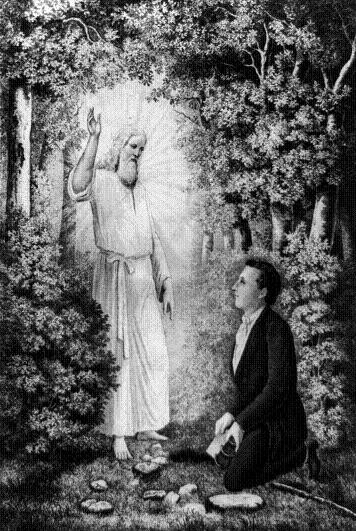 The angel Moroni showing Joseph Smith the gold plates